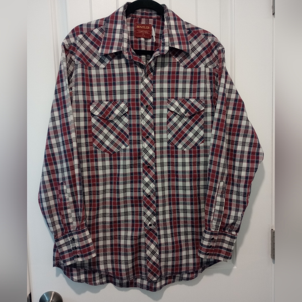 Vintage Rustler By Wrangler Men’s Western Plaid Pearl Snap Shirt